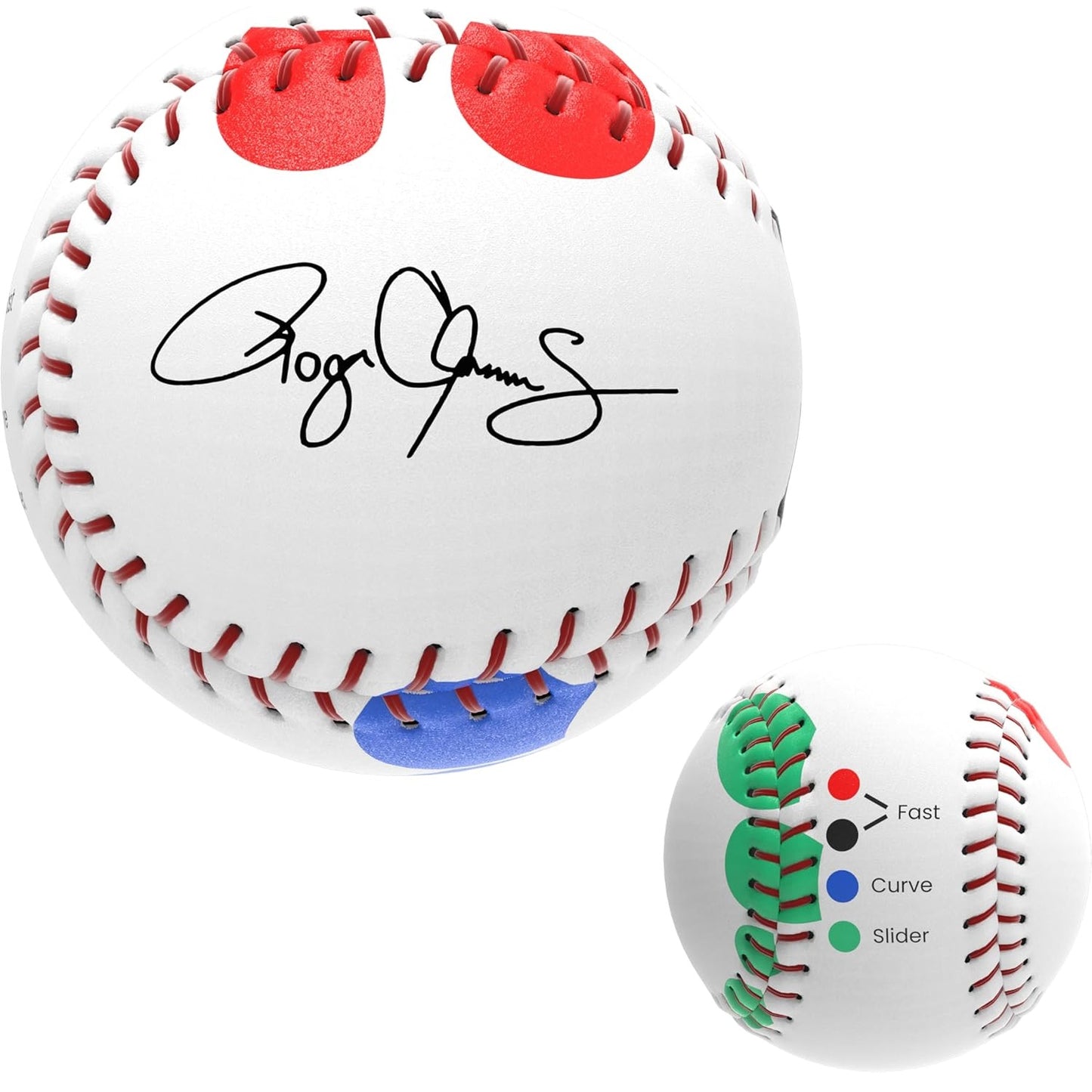 Roger Clemens Pitching Trainer Baseball with Color Coded Finger Placement Marks