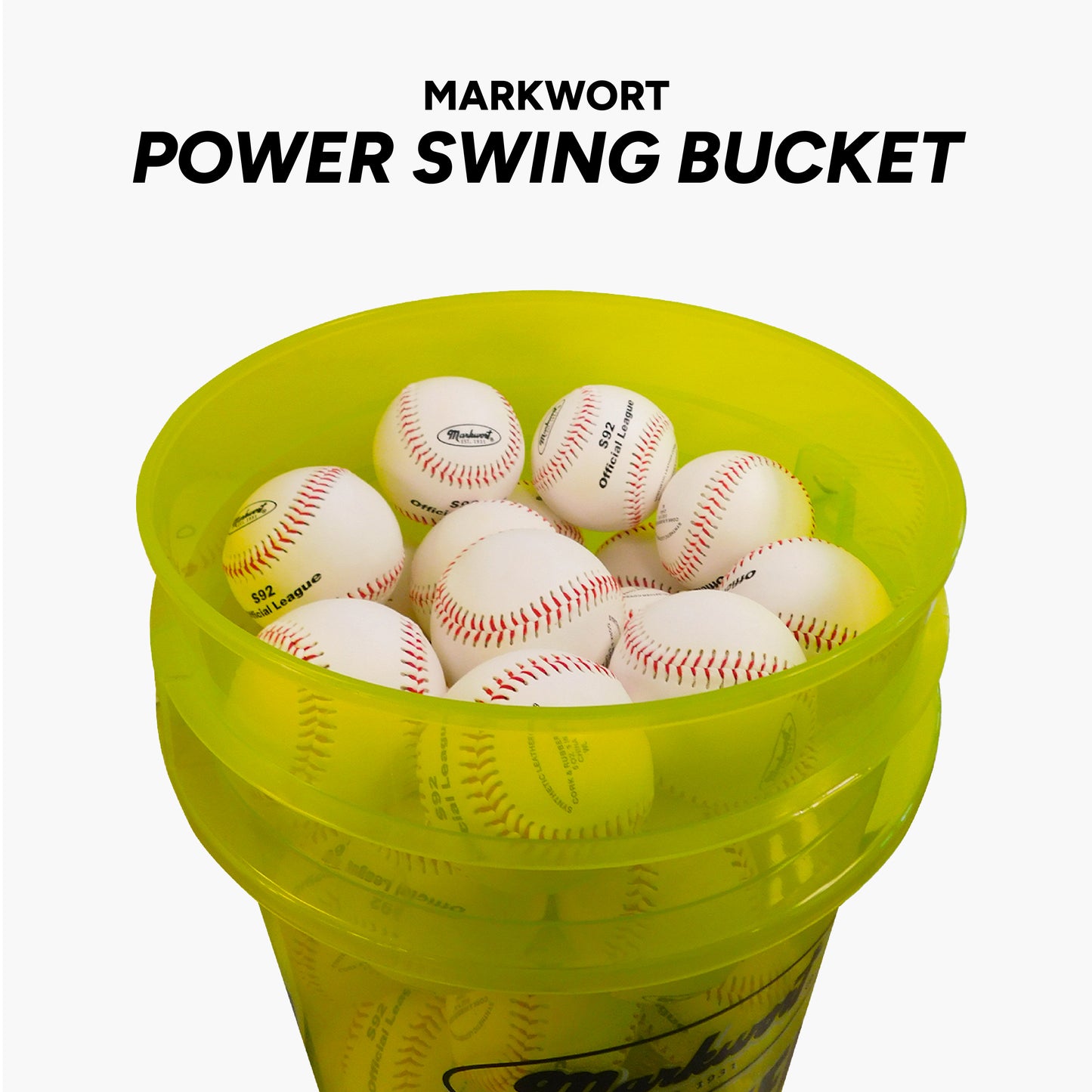 Markwort PowerSwing Baseball Bucket with 60 Practice Baseballs