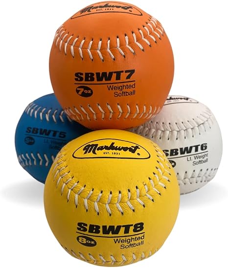 Markwort 12-Inch Weighted Training Softball Set Leather Cover - Set of 4 Balls