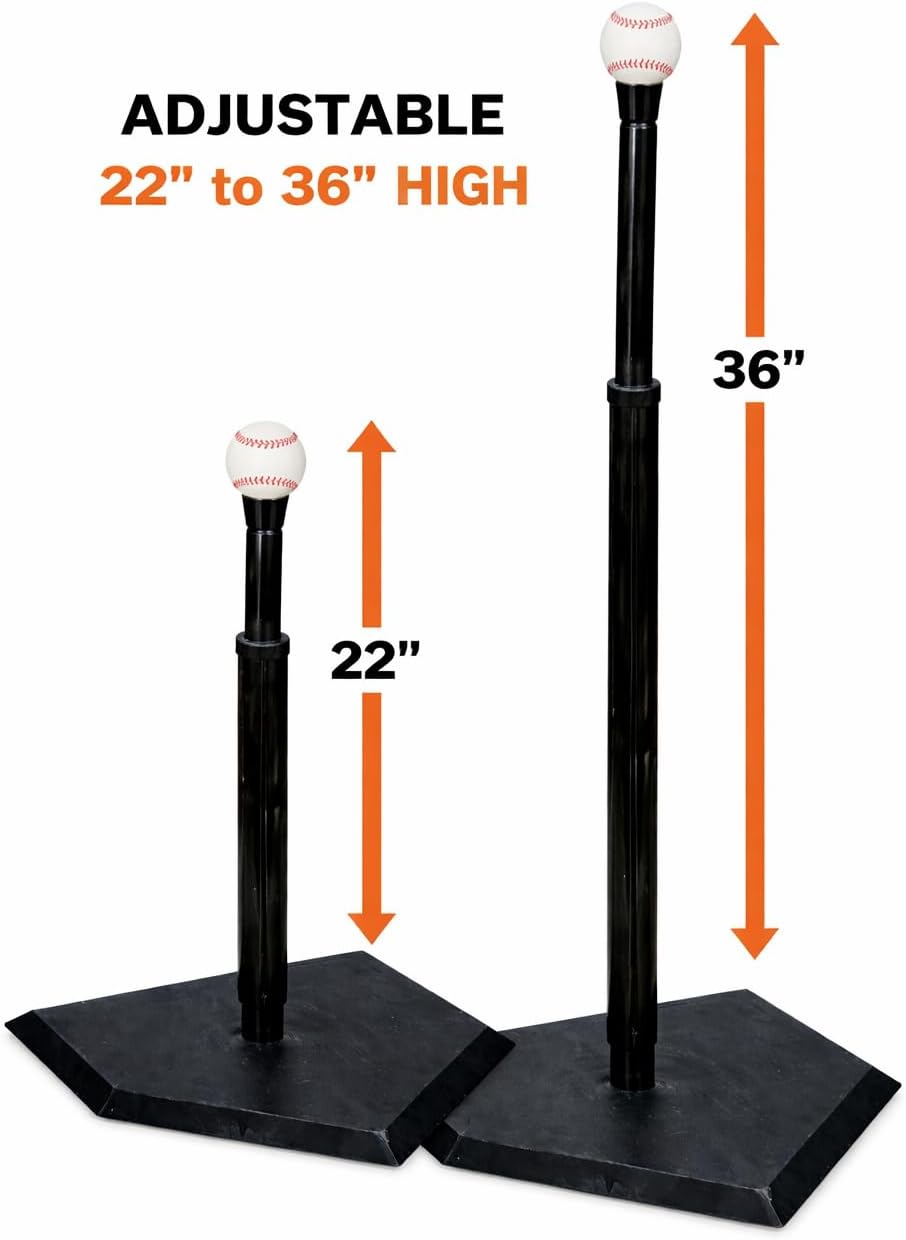 Markwort Batting Tee with Black Home Plate – Adjustable 22–36 in, Heavy-Duty