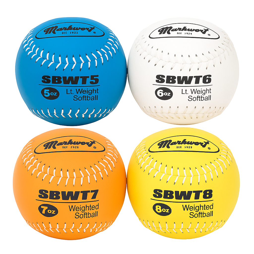Markwort 12-Inch Weighted Training Softball Set Leather Cover - Set of 4 Balls