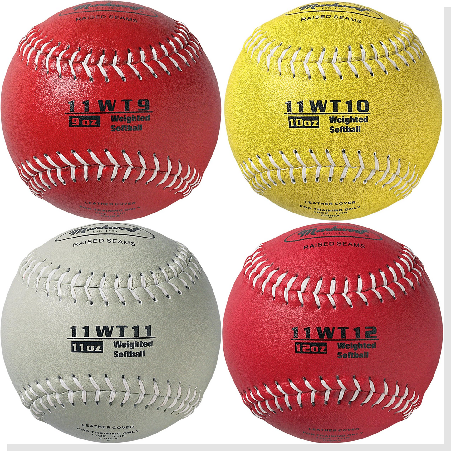 Markwort 11" Leather Softball Weighted Set - 9 Oz, 10 Oz, 11 Oz, 12 Oz