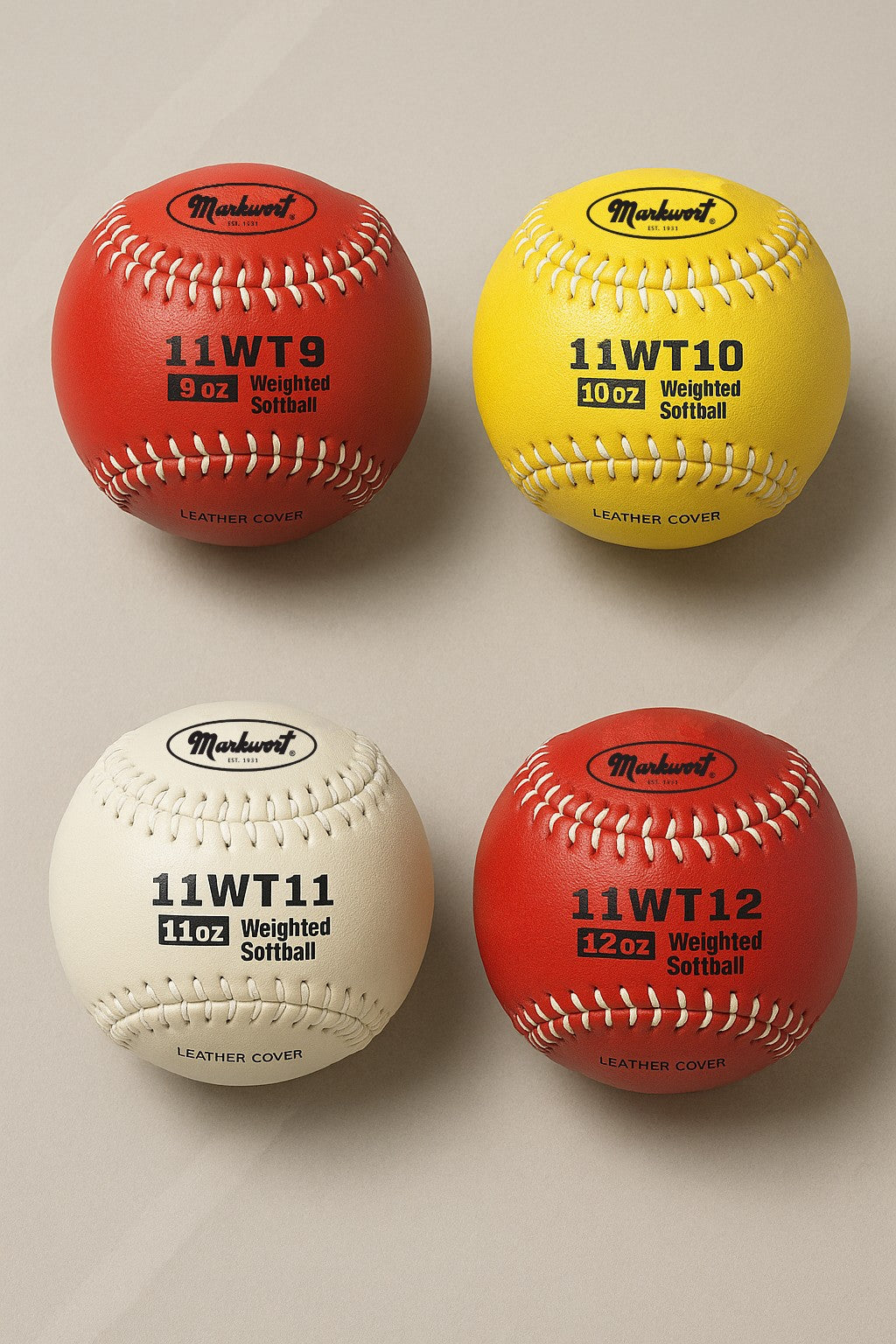 Markwort 11" Leather Softball Weighted Set - 9 Oz, 10 Oz, 11 Oz, 12 Oz