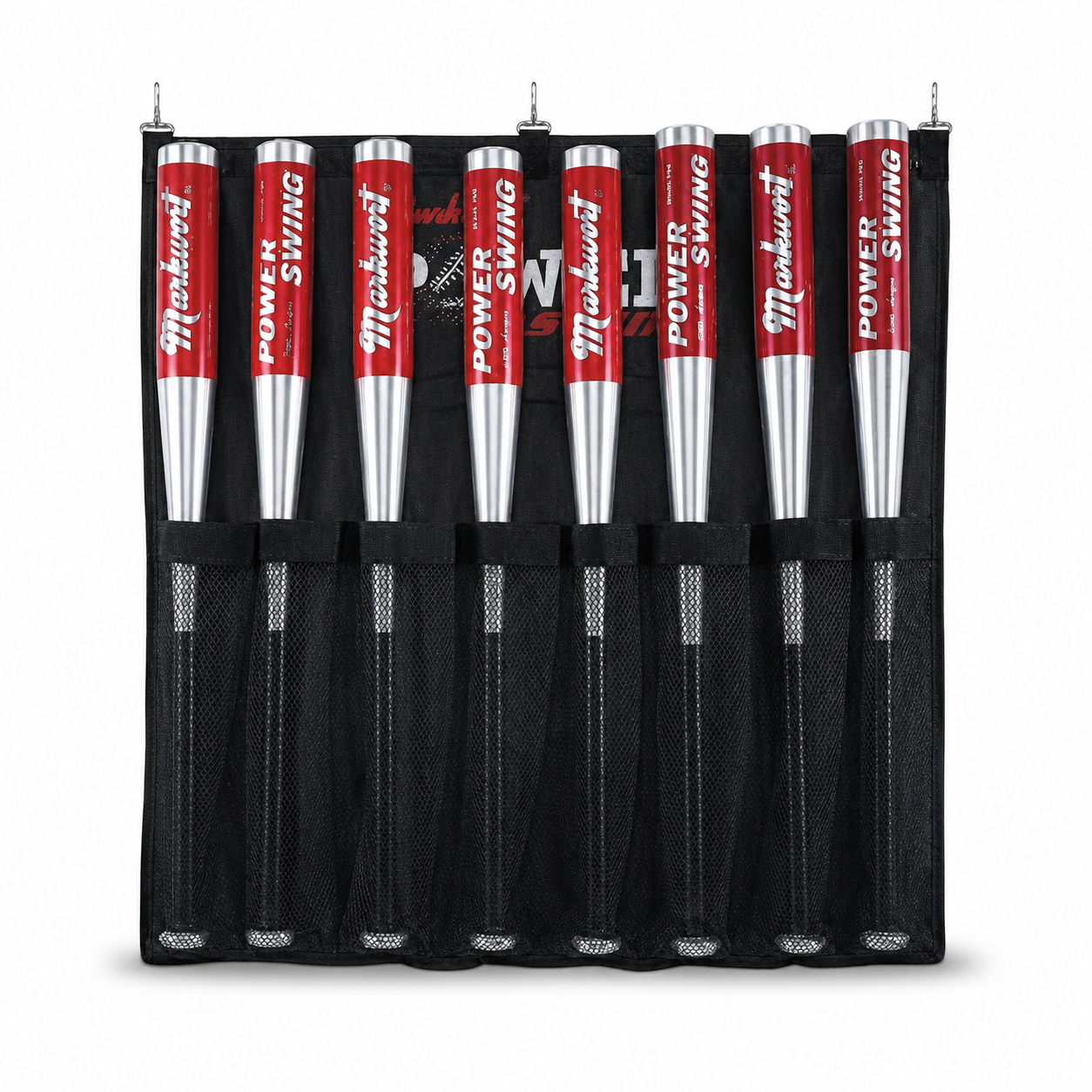 Markwort Hanging Baseball Bat Bag – Holds 8 Bats, Fence-Mount Organizer with Mesh Sleeves & Carry Straps