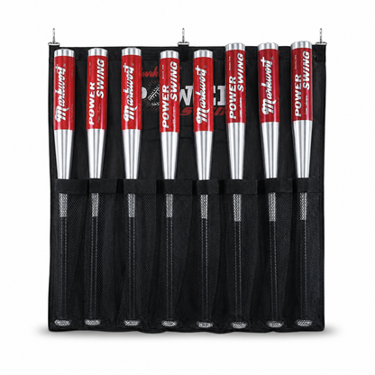 Markwort Hanging Baseball Bat Bag – Holds 8 Bats, Fence-Mount Organizer with Mesh Sleeves & Carry Straps
