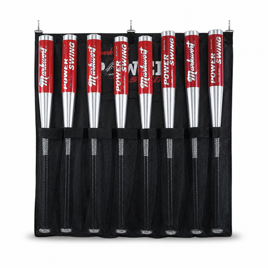 Markwort Hanging Baseball Bat Bag – Holds 8 Bats, Fence-Mount Organizer with Mesh Sleeves & Carry Straps