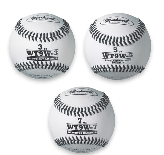 Markwort 9" Weighted Leather Baseballs Set - 3 Oz, 5 Oz, 7 Oz