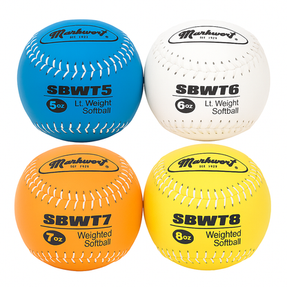 Markwort 12-Inch Weighted Training Softball Set Leather Cover - Set of 4 Balls