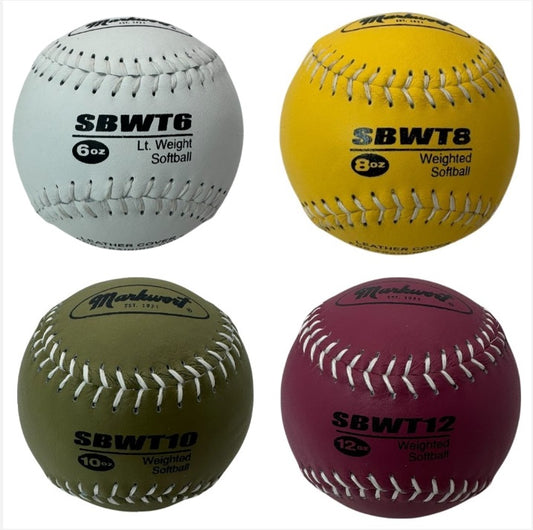 Markwort Weighted Leather Softball Training Balls Set – 6 oz, 8 oz, 10 oz, 12 oz – Set of 4