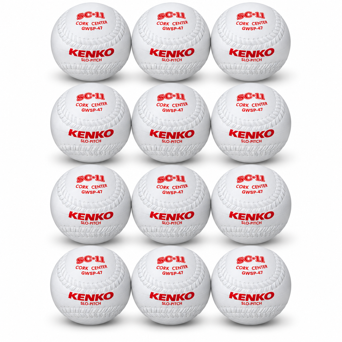 Kenko 11" Cork Center Softball White - Dozen